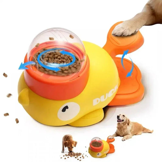Interactieve cartoon-eend traktatie-dispenser puzzelvoeder voor honden