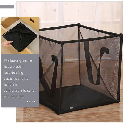 Portable foldable mesh laundry basket with durable handles