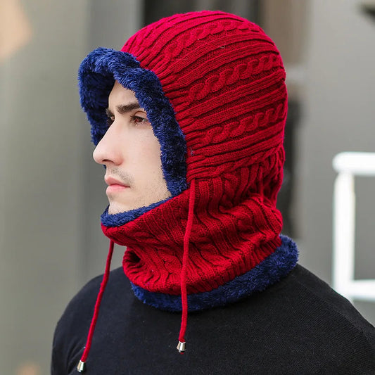Cozy winter knitted balaclava hat with scarf