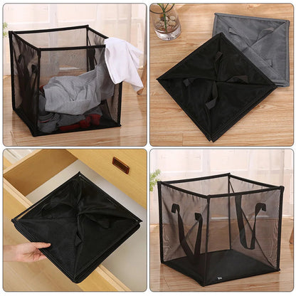 Portable foldable mesh laundry basket with durable handles