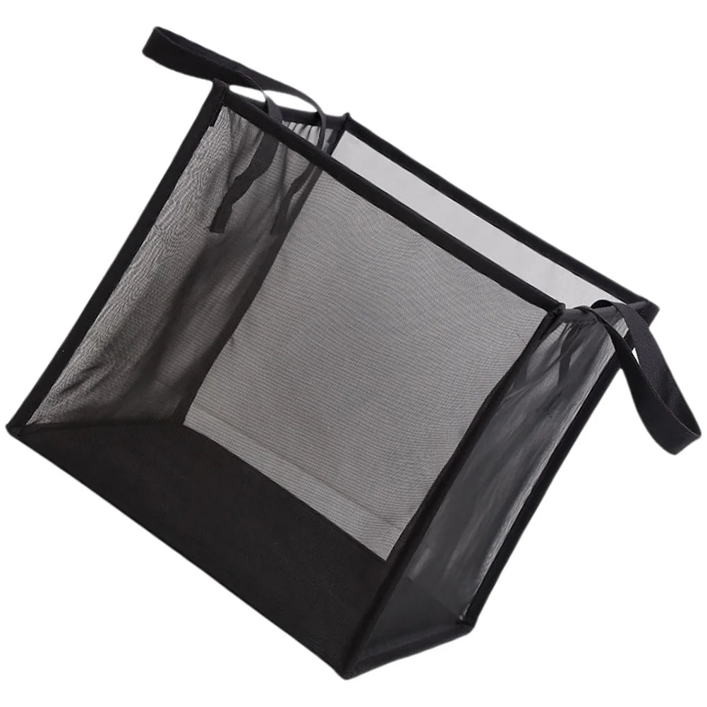 Portable foldable mesh laundry basket with durable handles