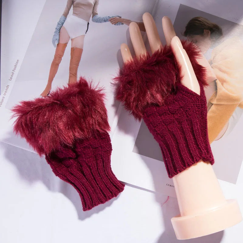 Knusse nepbont-vingerloze handschoenen – Winterhandwarmer voor warmte en stijl