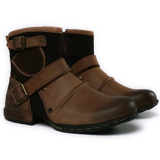 Men's Vintage-Style Buckled Ankle Boots