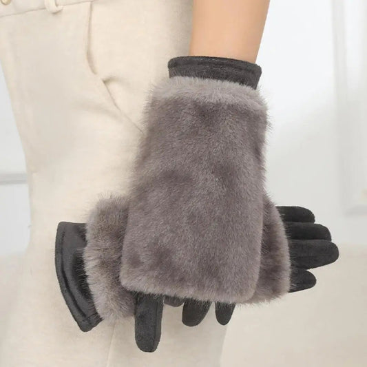 Luxury Suede Rabbit Fur Touchscreen Winter Gloves