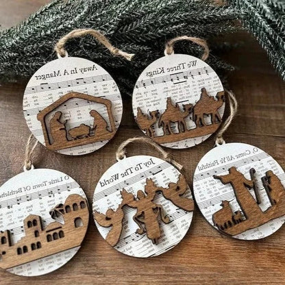 Enchanting Nativity-Inspired Music Sheet Ornament Collection