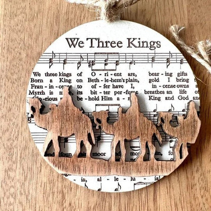 Enchanting Nativity-Inspired Music Sheet Ornament Collection