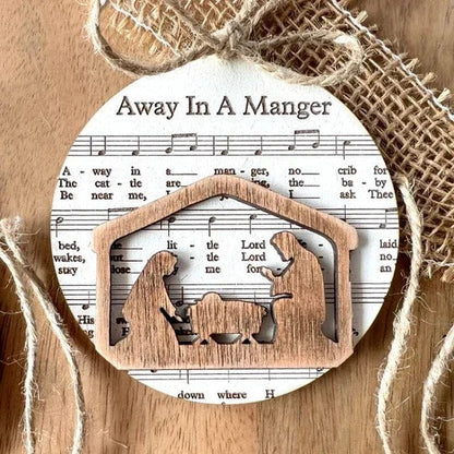 Enchanting Nativity-Inspired Music Sheet Ornament Collection