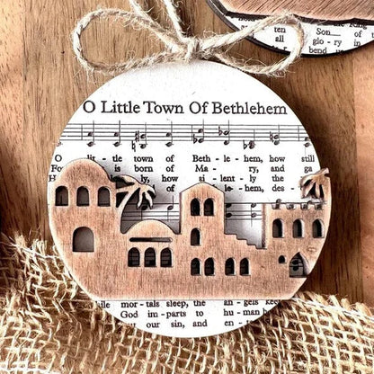Enchanting Nativity-Inspired Music Sheet Ornament Collection