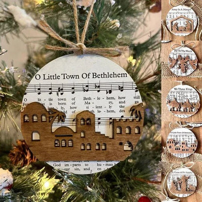 Enchanting Nativity-Inspired Music Sheet Ornament Collection