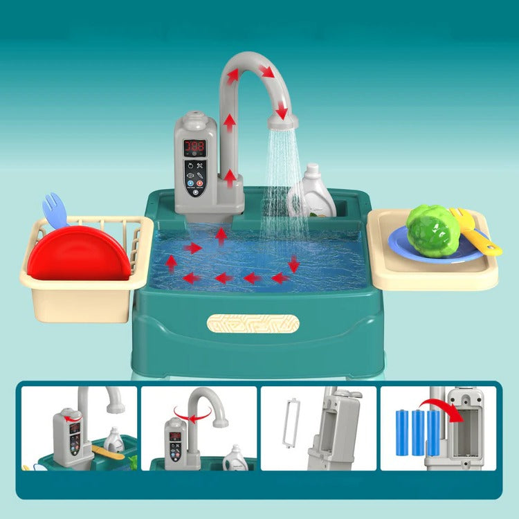Speelkeuken voor kinderen met een realistische stromende waterfunctie