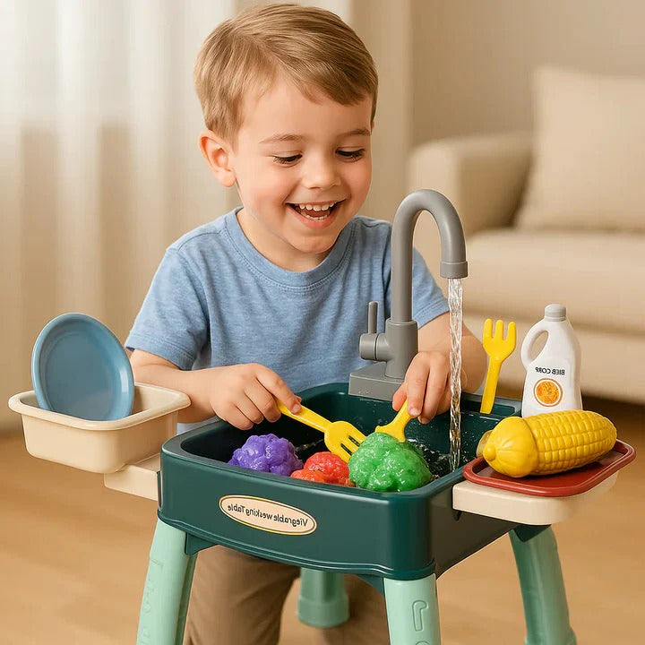 Speelkeuken voor kinderen met een realistische stromende waterfunctie