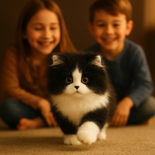 Ultra-realistische zwart-witte pluchen kat - Zacht, knuffelbare metgezel