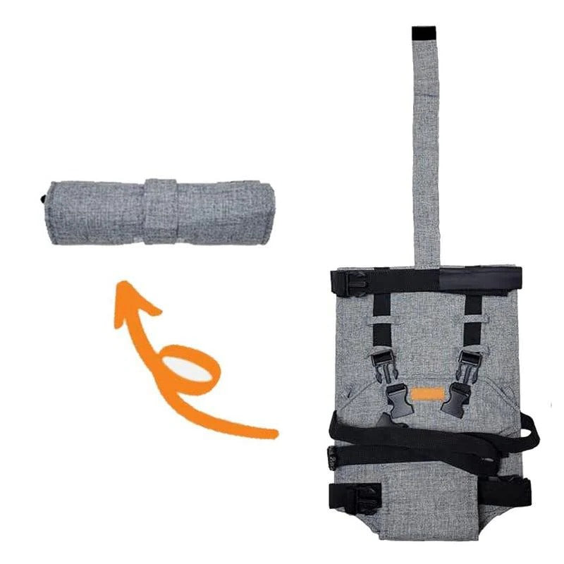 Travel-ready compact high chair with adjustable harness