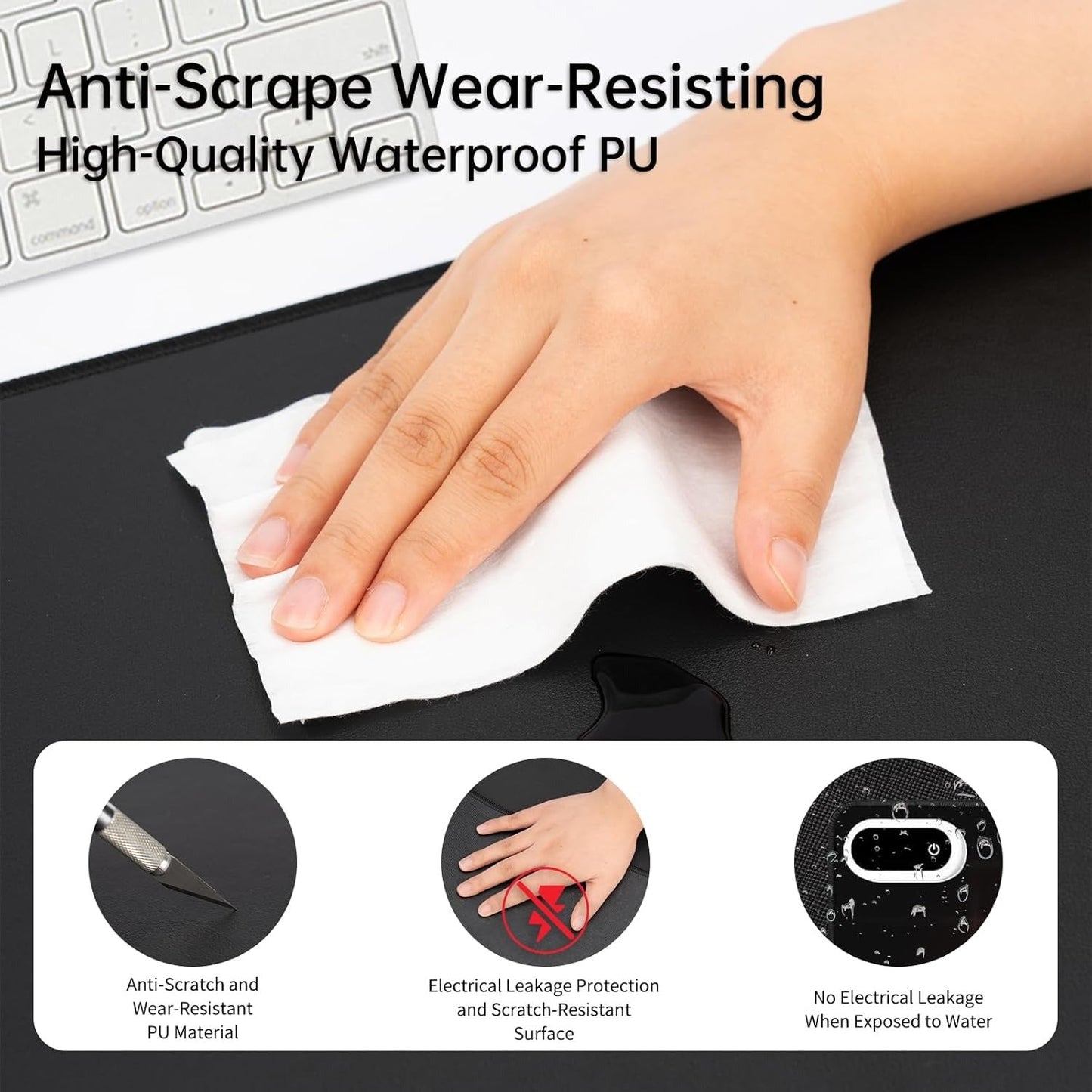 Premium heated desk mat with integrated mouse surface