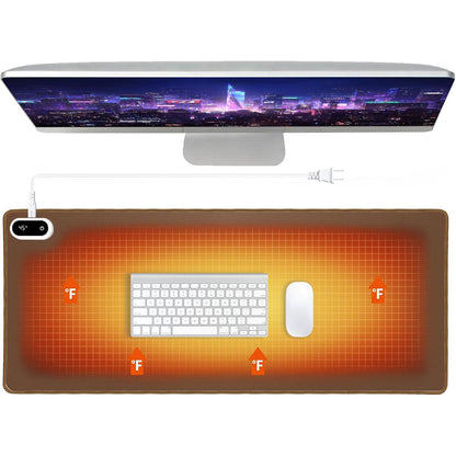Premium heated desk mat with integrated mouse surface