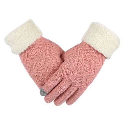 Knitted gloves with plush lining and touchscreen compatibility
