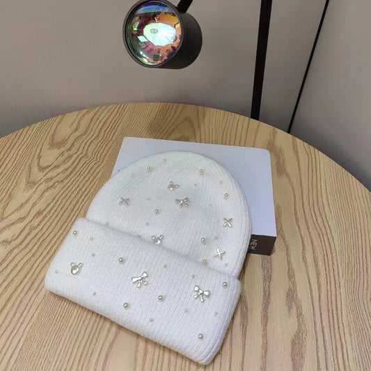 Gebreide beanie met parelaccent - Knusse wintermuts